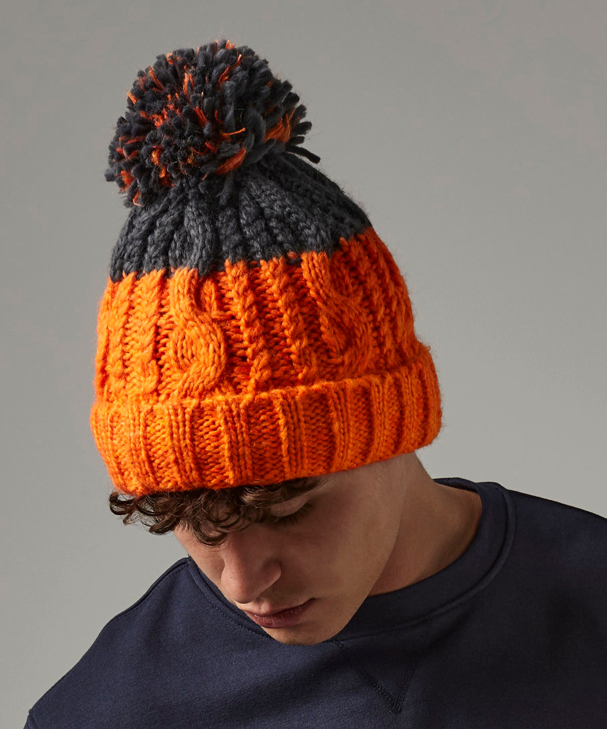 Orange/Graphite Grey apres beanie front view