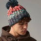 Winter Berries corkscrew pom pom beanie front view