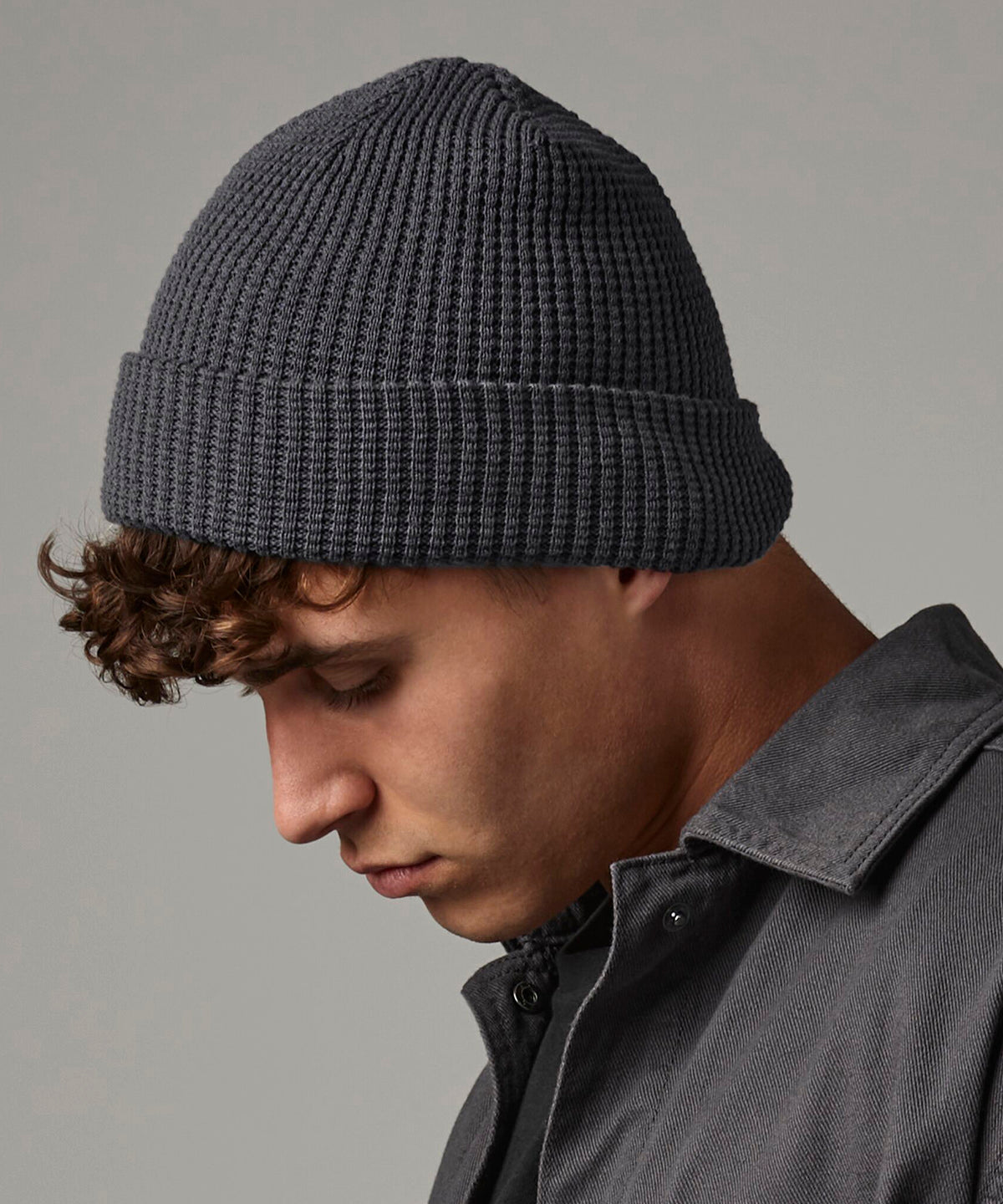 Oxford Navy organic cotton waffle beanie front view