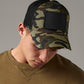 Military Green patch snapback trucker front view