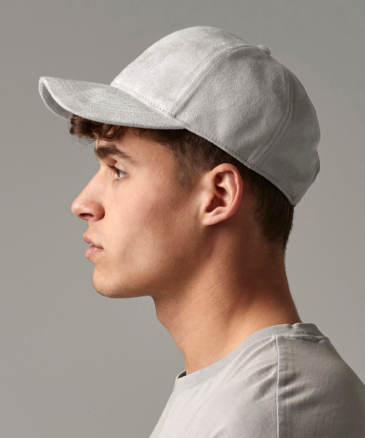 Light Grey faux suede 6-panel cap front view