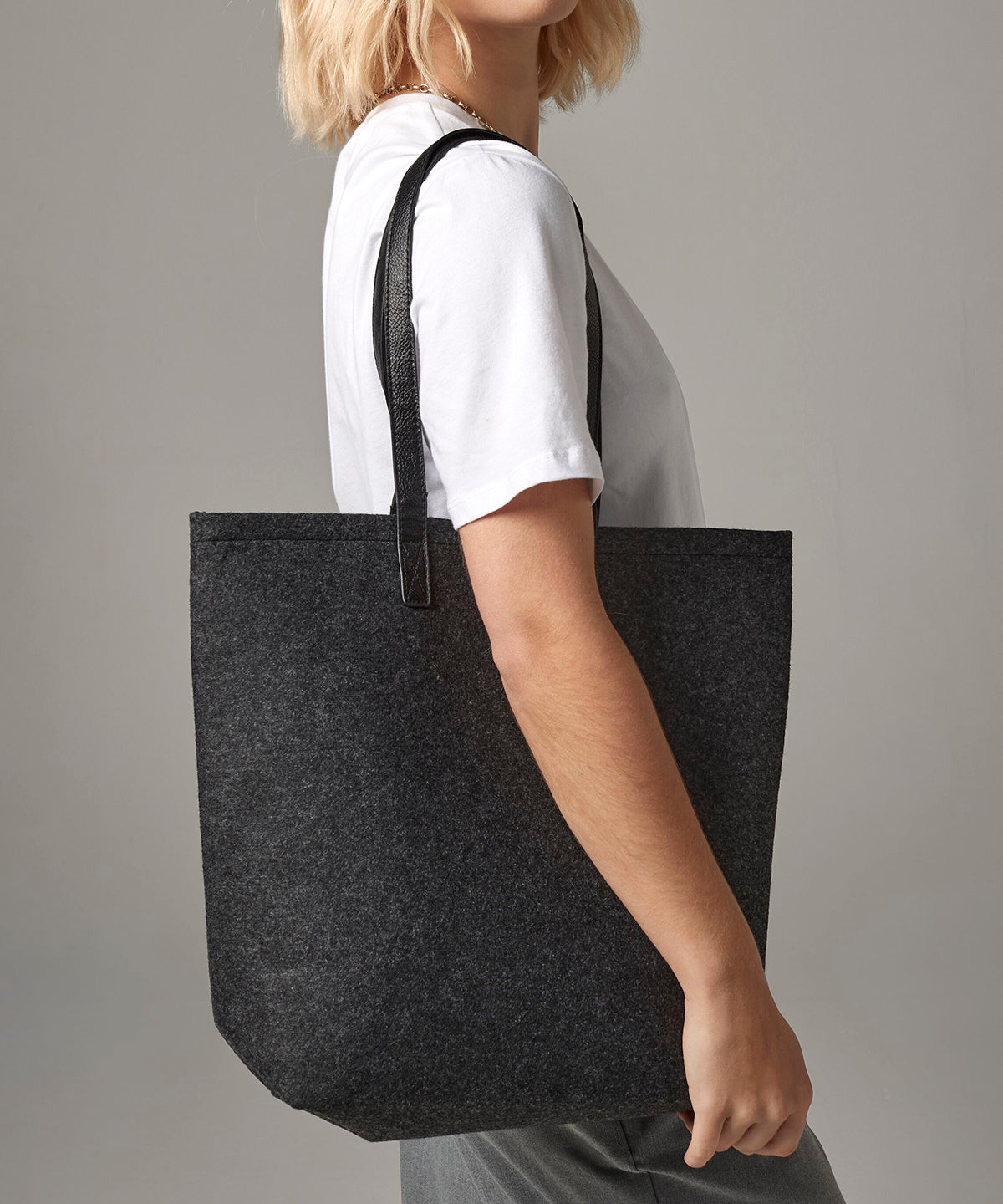 Grey Melange/Tan premium felt tote front view