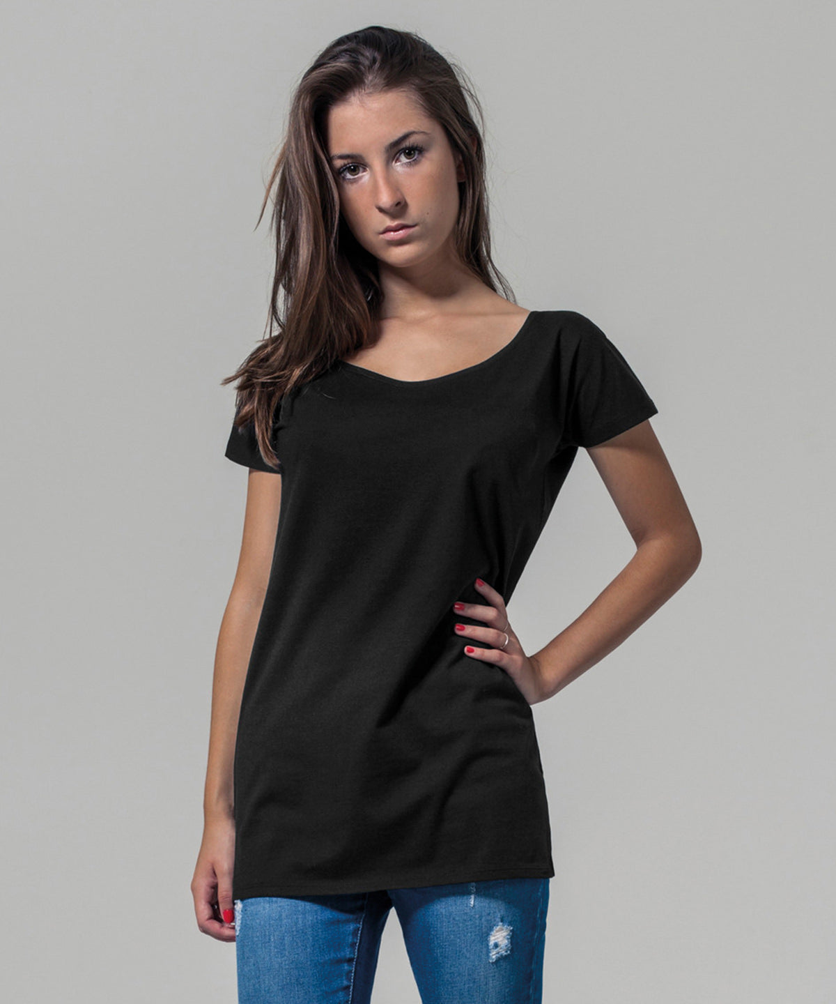 Black Women's wide neck tee front view