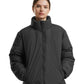 Black women’s loose puffer jacket front view