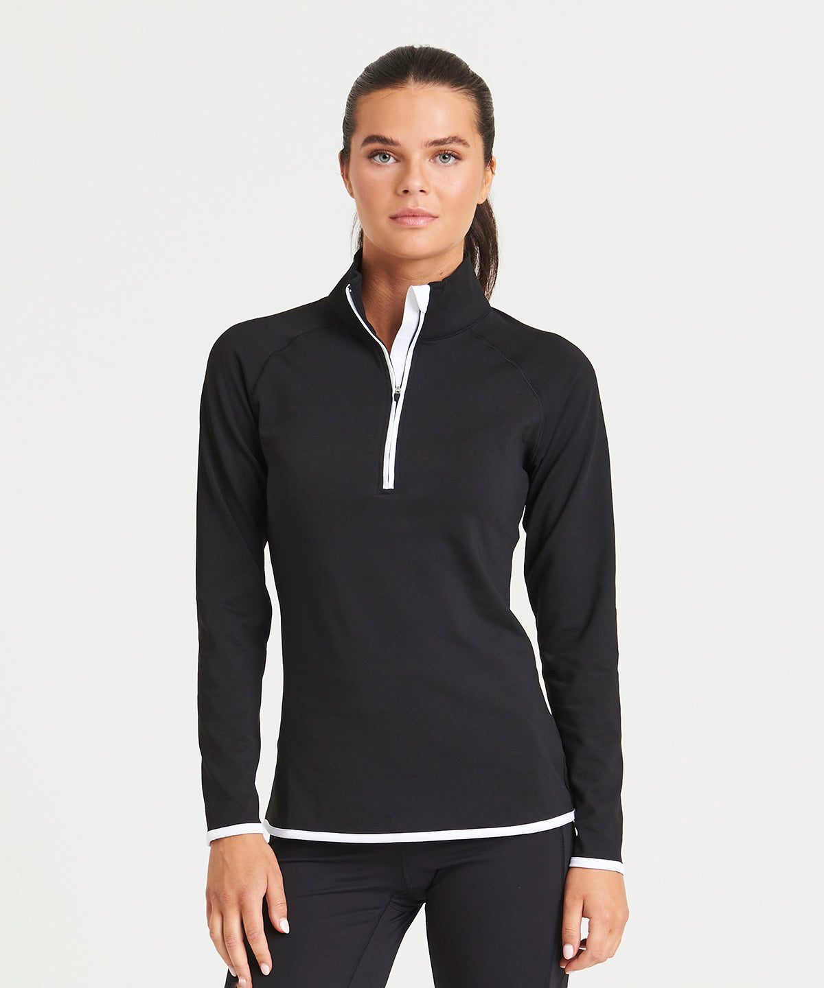 Jet Black/Fire Red Women's cool ½ zip sweatshirt front view