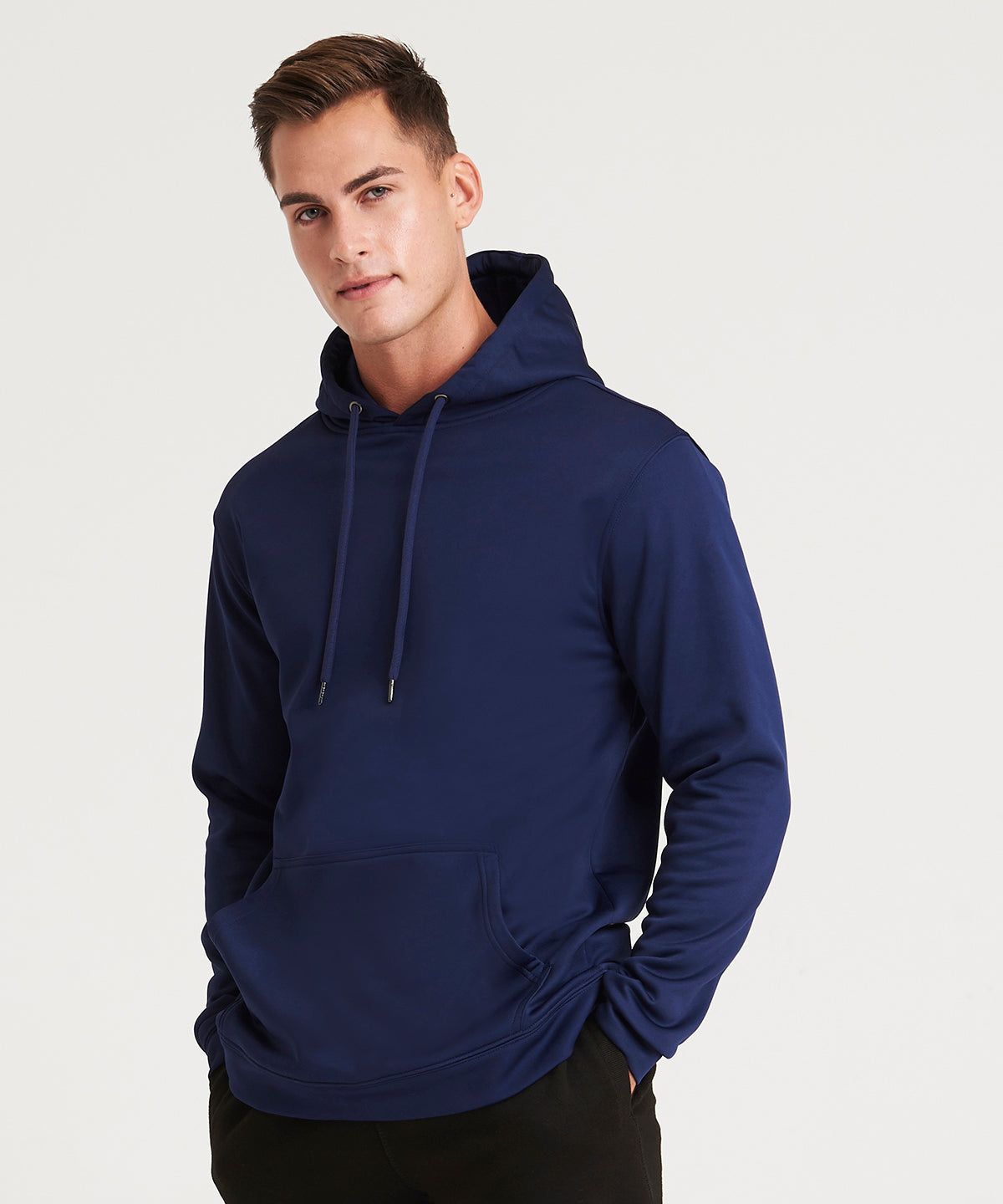 Steel Grey sports polyester hoodie front view