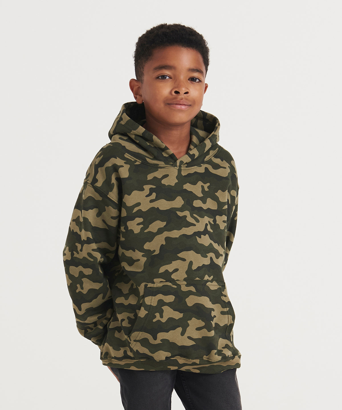 Green Camo kids camo hoodie front view