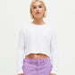 Solid White Women's long sleeve cropped t front view