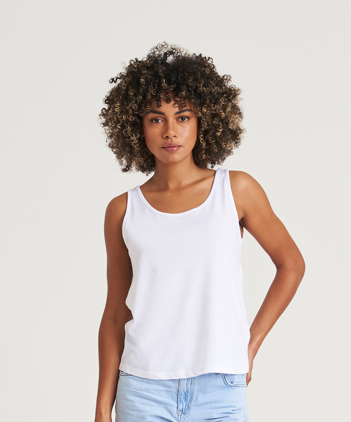 Solid White women’s tank top front view