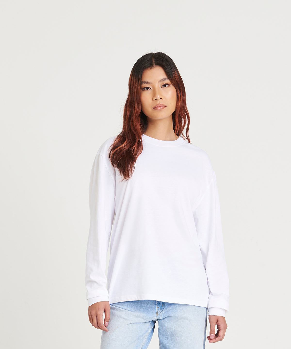 White oversize 100 long sleeve t front view