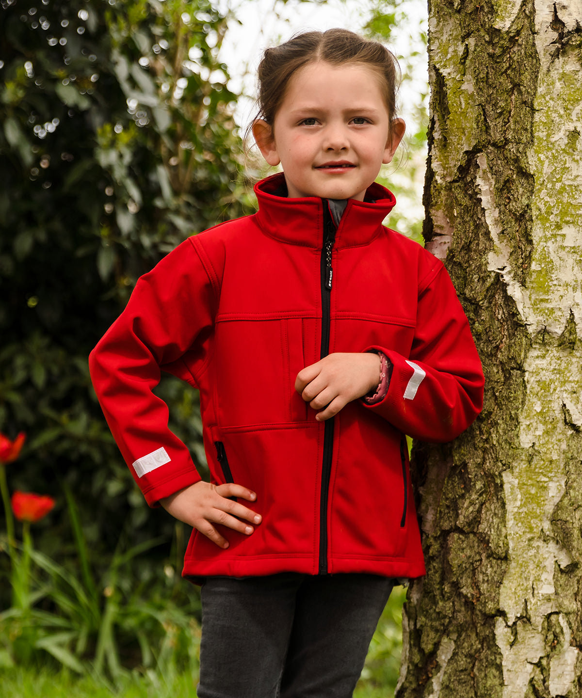 Red junior classic softshell 3-layer jacket front view