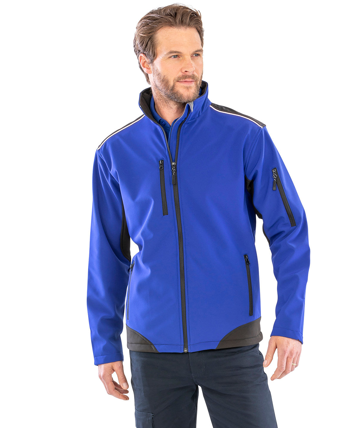 Royal/Black ripstop softshell workwear jacket front view