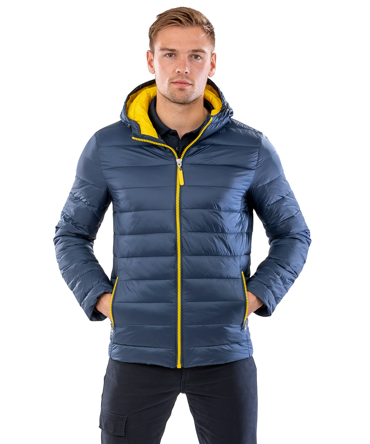 Royal/Navy urban snow bird hooded jacket front view