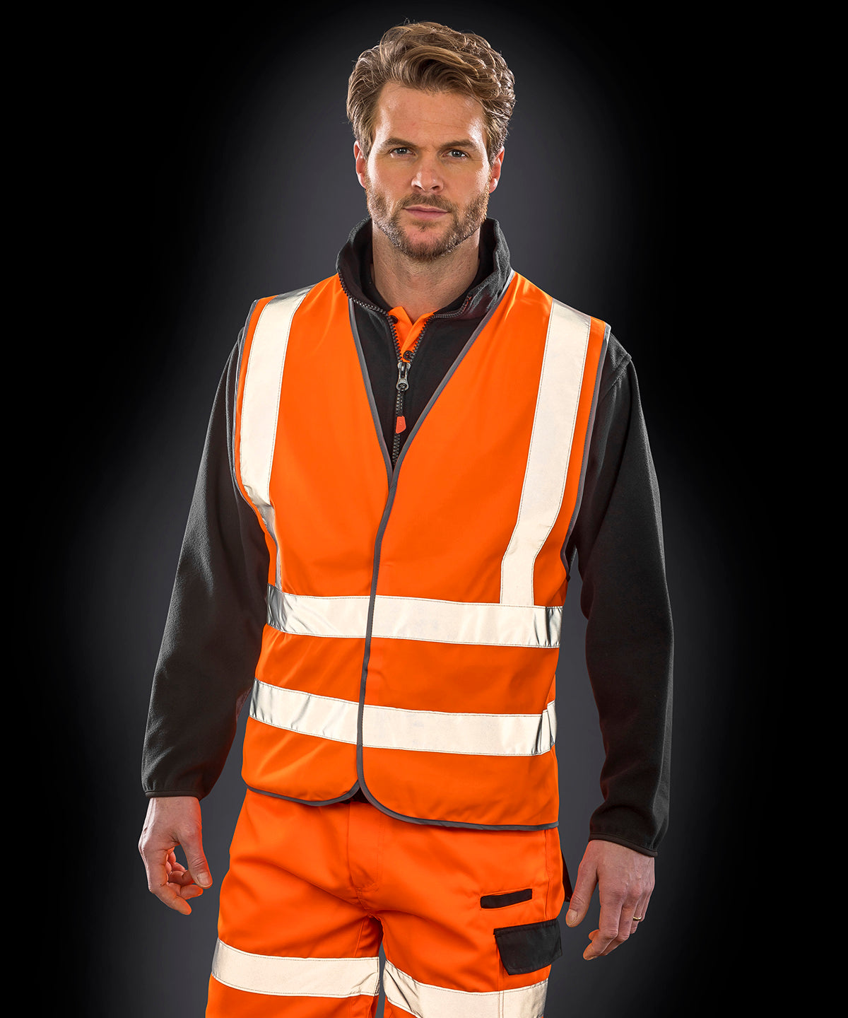 Fluorescent Yellow core safety motorway vest front view