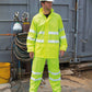 Yellow high-viz waterproof suit front view