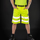 Yellow safety cargo shorts front view