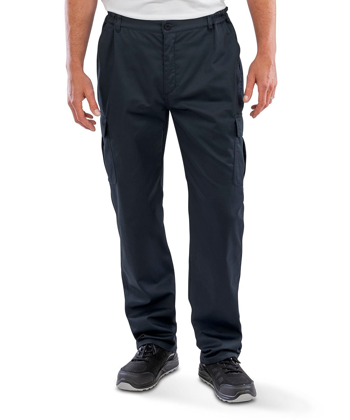 Navy recycled work-guard utility trousers front view