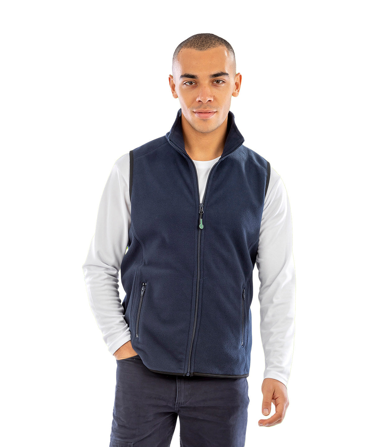 Navy recycled fleece polarthermic bodywarmer front view