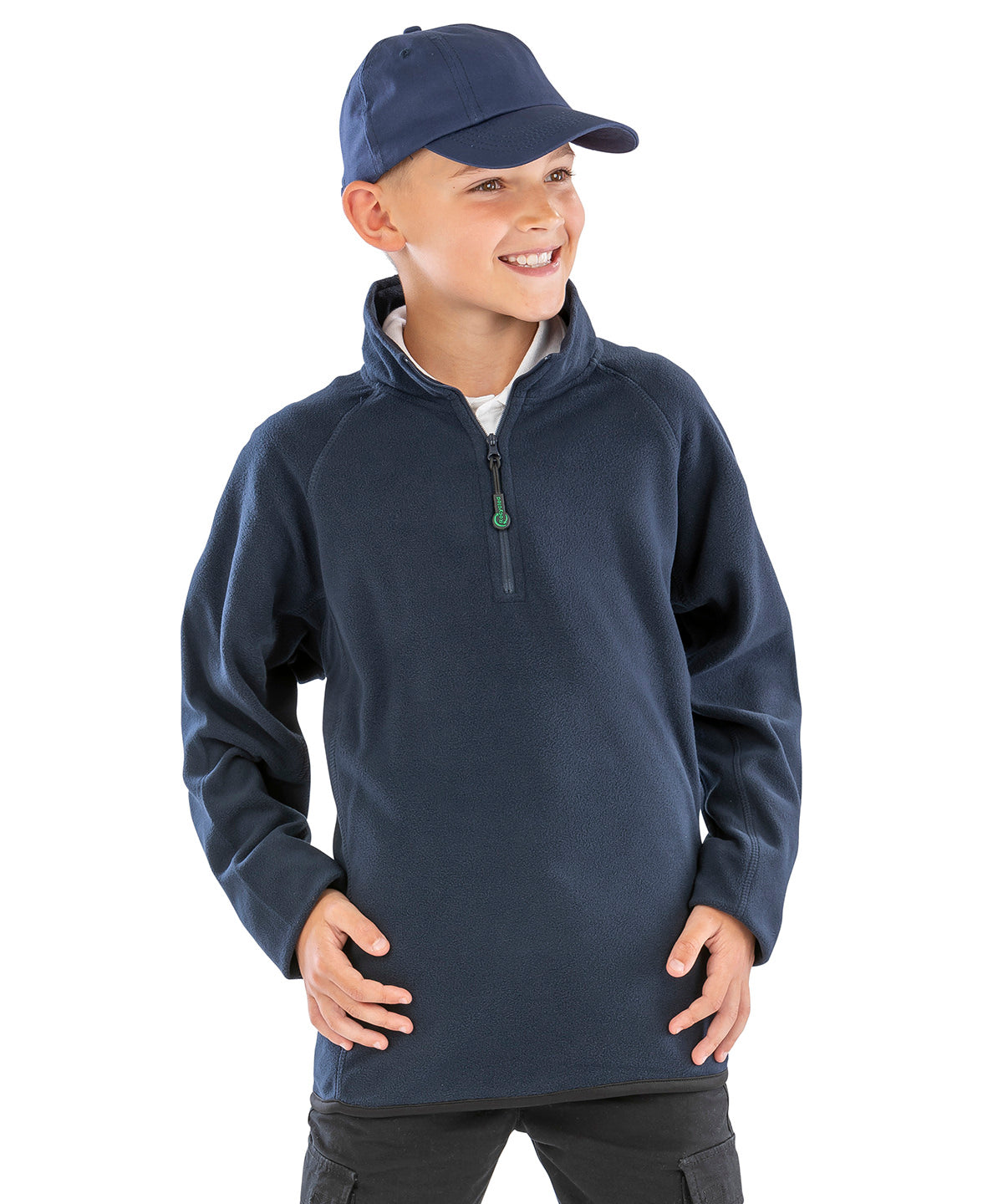 Navy junior recycled microfleece top front view