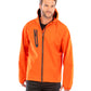 Orange/Navy 3-layer recycled printable casual hooded softshell front view