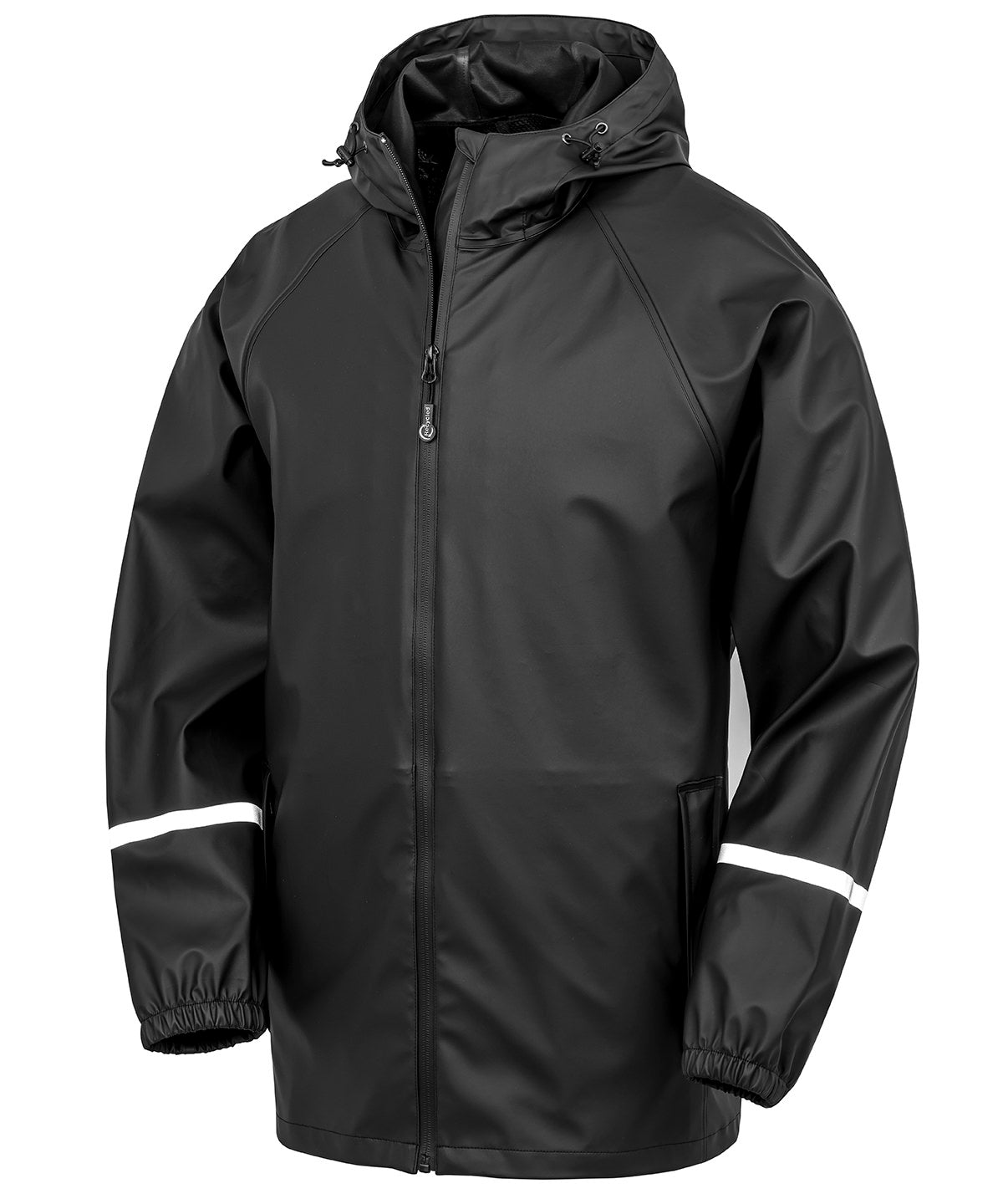 Prism Pu Waterproof Jacket With Reflective Bands And Recycled Backing