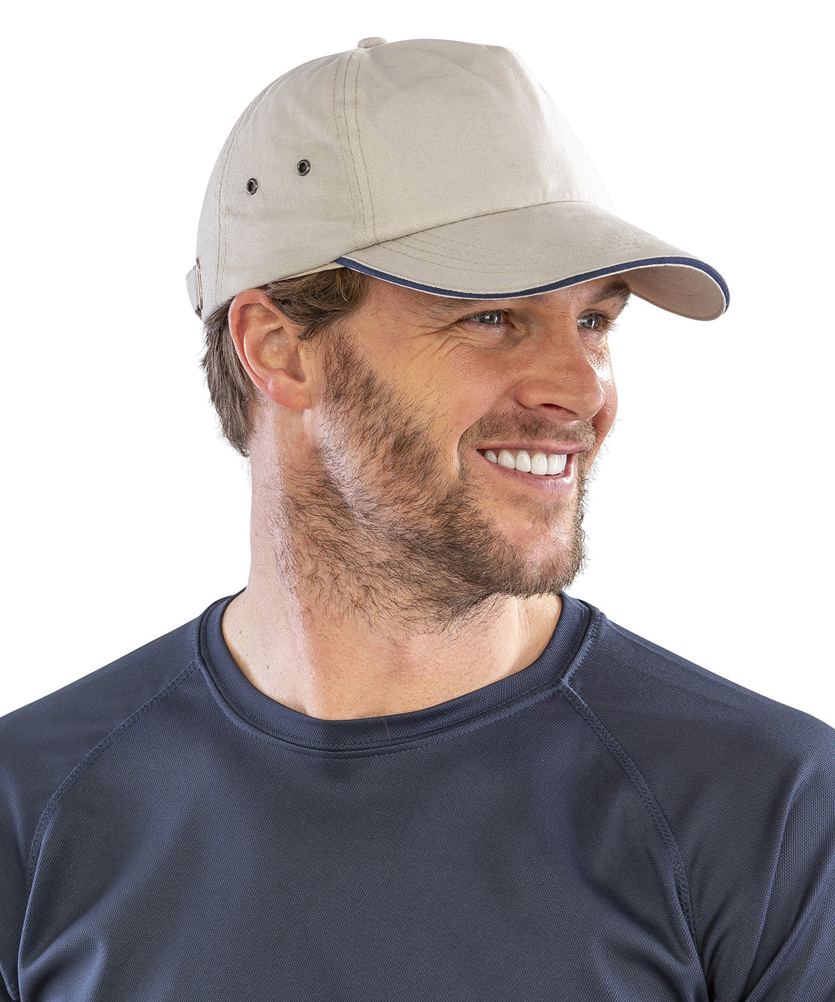 White/Navy printers plush cotton 5-panel cap front view