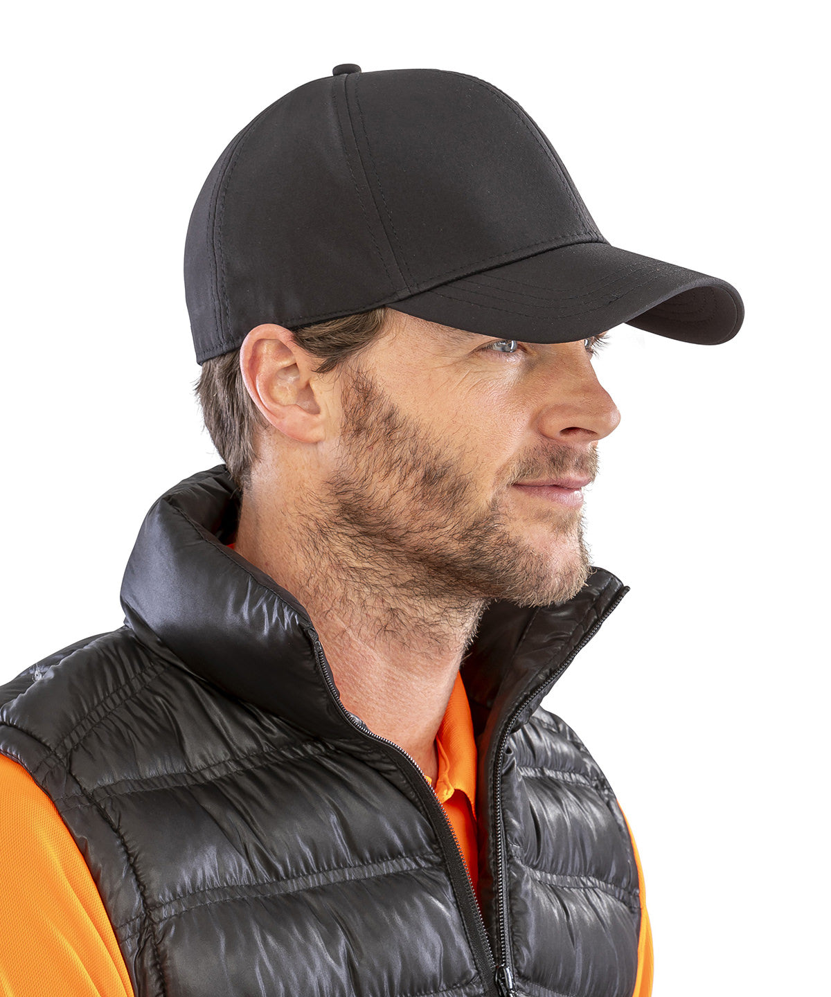 Navy tech performance softshell cap front view