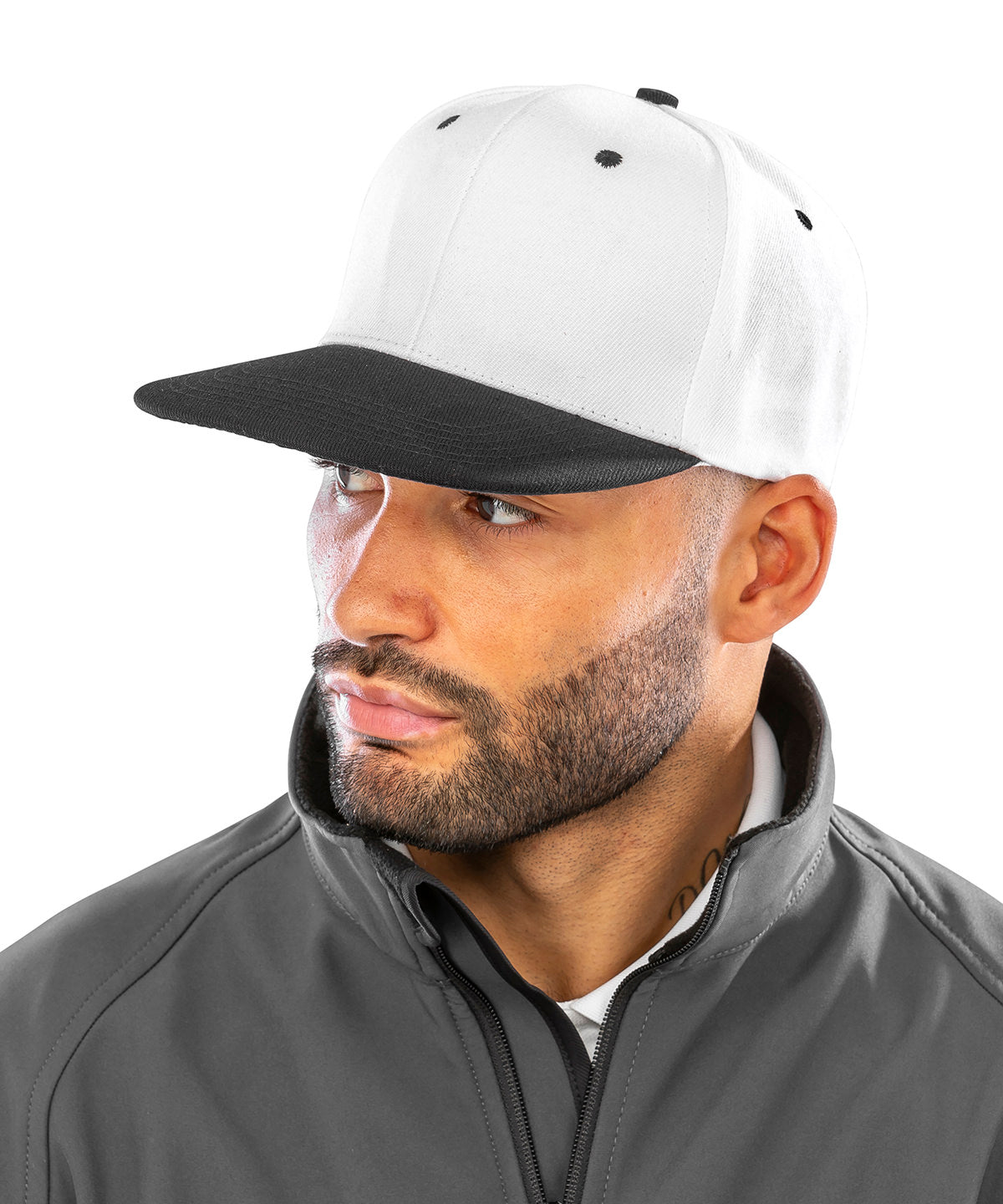 White/Black bronx original flat peak snapback dual colour cap front view