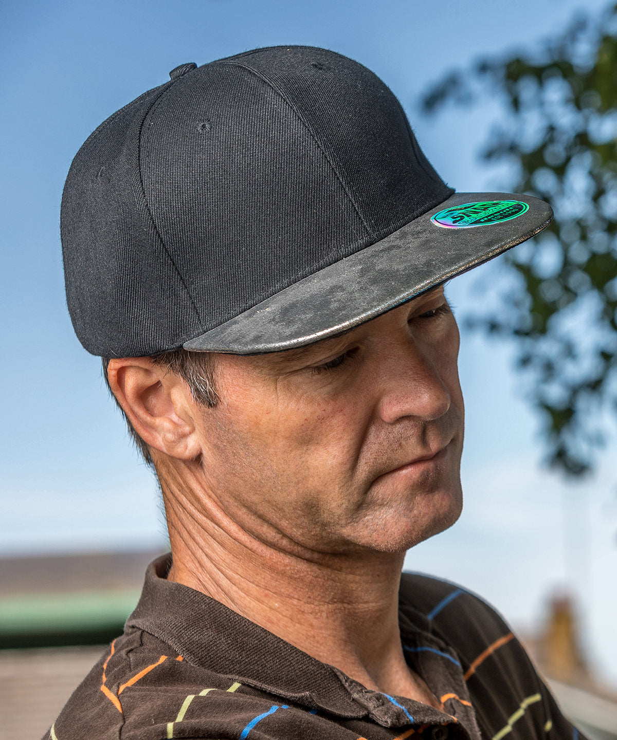 Black/Turquoise bronx glitter flat peak snapback cap front view