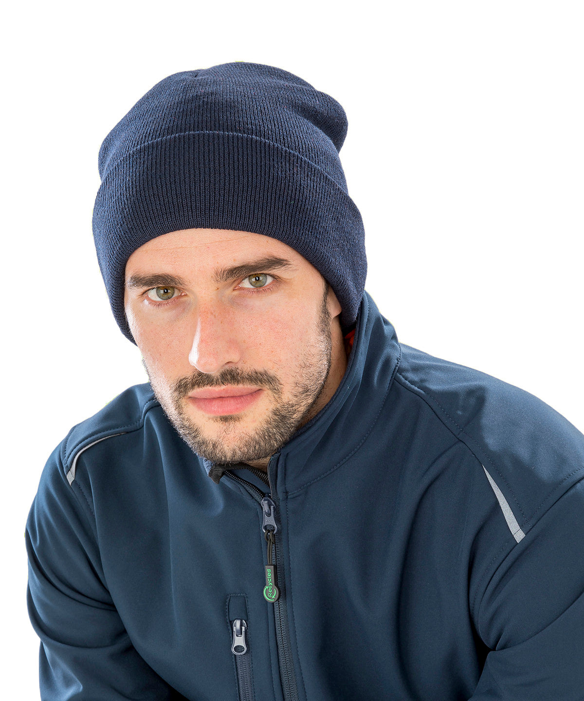 Navy recycled thinsulatetm beanie front view