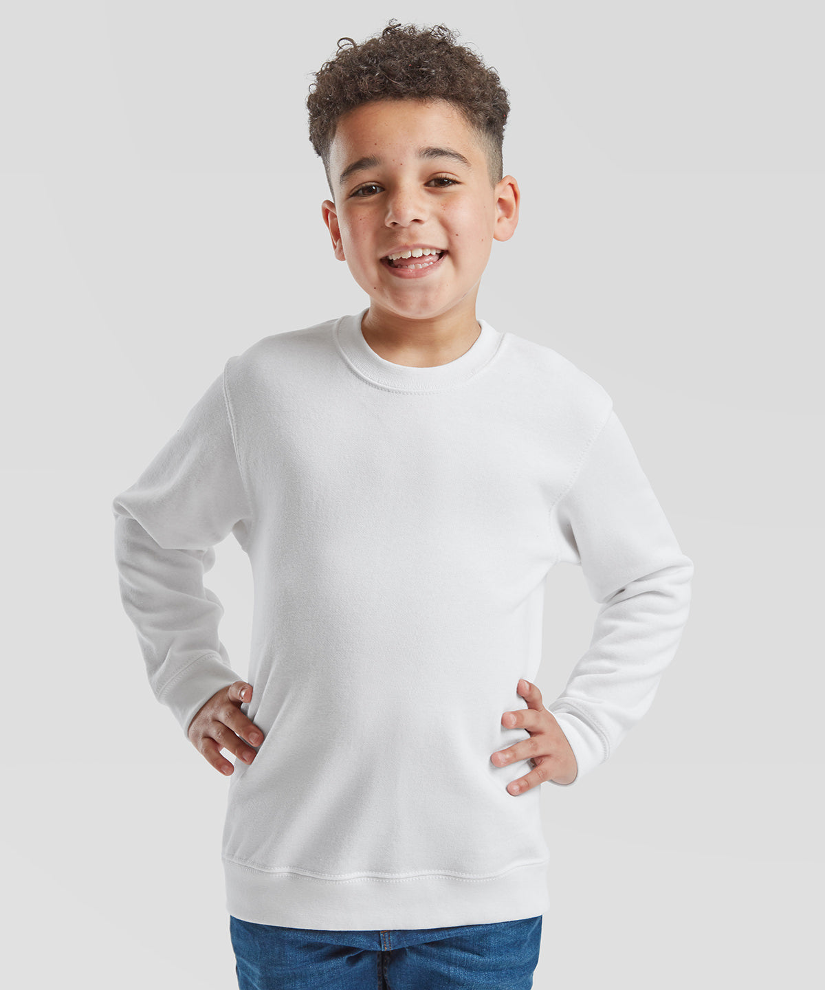 White kids classic set-in sweatshirt front view