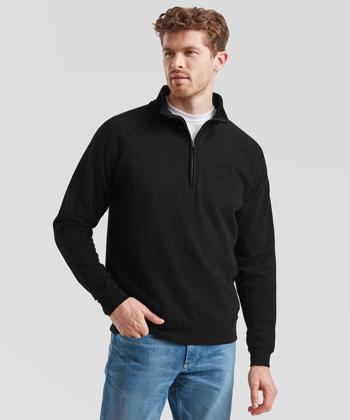 Deep Navy* classic 80/20 zip neck sweatshirt front view