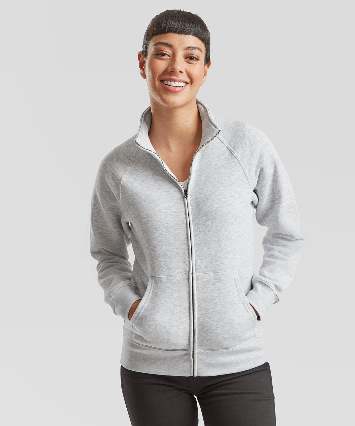 Heather Grey Women's premium 70/30sweatshirt jacket front view