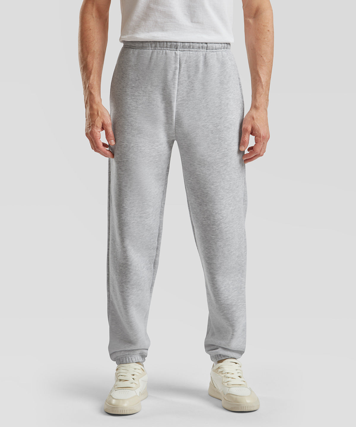 Heather Grey premium 70/30elasticated sweatpants front view