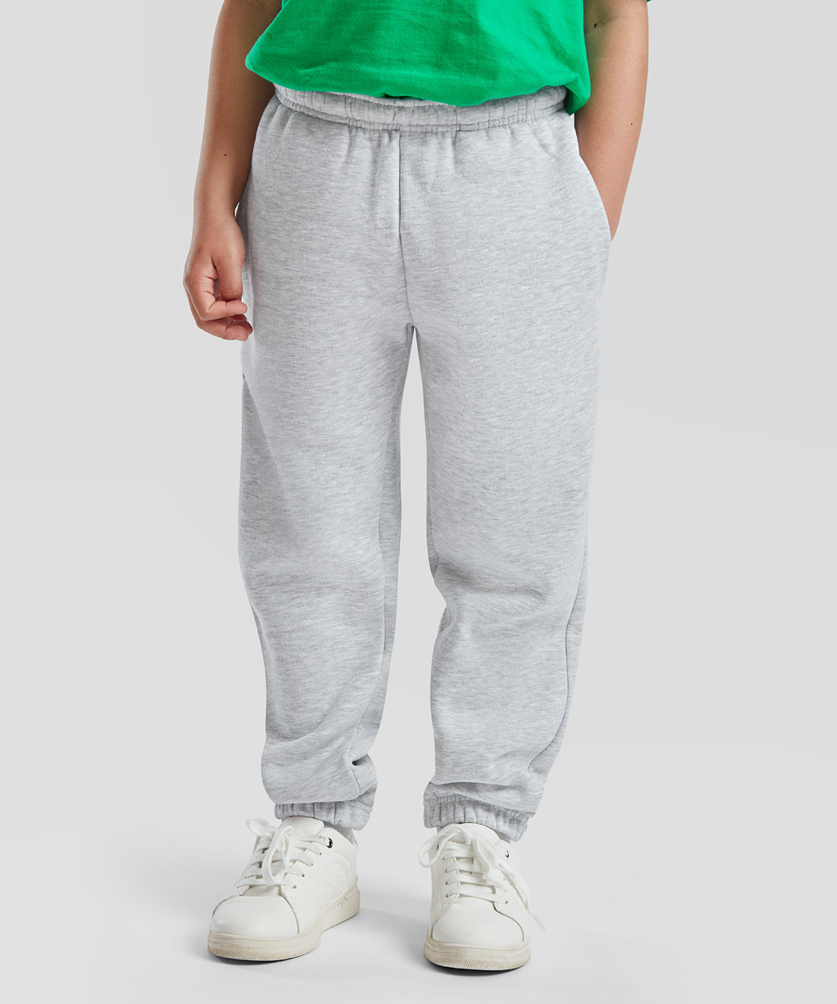 Heather Grey kids premium elasticated cuff jog pants front view