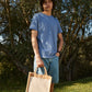 Natural cotton pocket jute midi tote front view