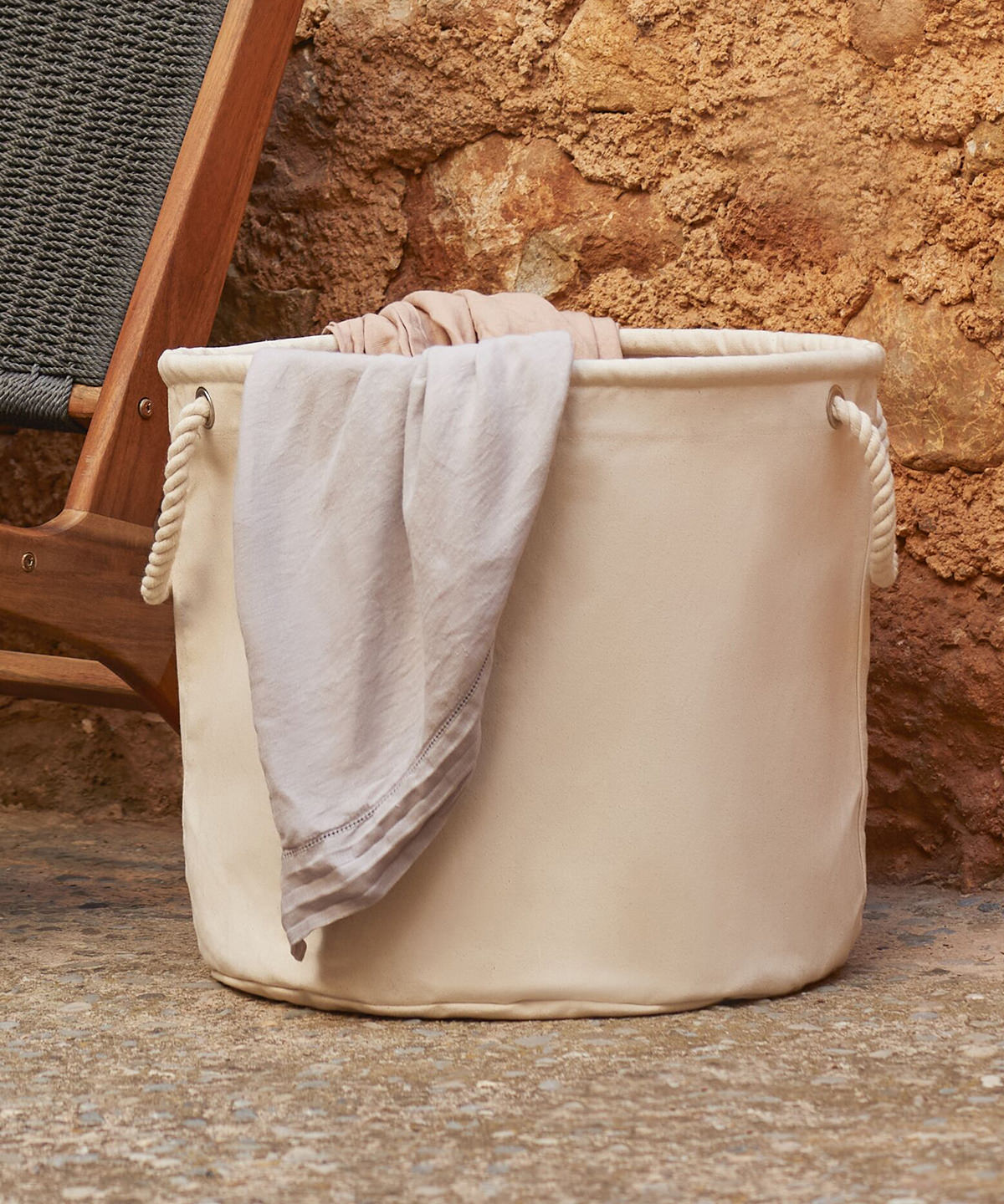 Natural heavy canvas storage trug front view