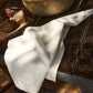 White organic cotton tea towel front view